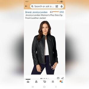 Jessica London Black Plus Size Zip-Front Leather Jacket